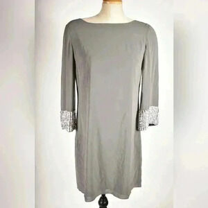 ALICE & OLIVA Grey 100% Silk 3/4  Sequin Sleeve Tunic Mini Dress Medium 8US